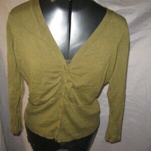 VTG Forenza Y2K Moss Military Green Sz S Ruched Front V Neck Cardigan Sweater